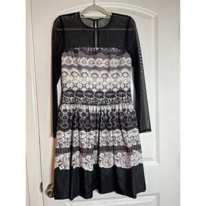 Eliza J Cocktail Dress Size 6 Purple Floral Mesh Sleeves Fit & Flare Whimsygoth